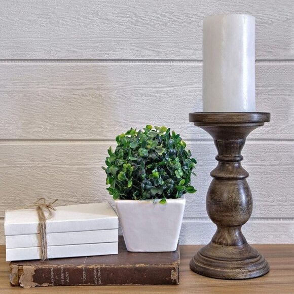 2x Mainevent Tall Pillar Candle Holder 8 in Dark Brown Rustic Wood Decor - Picture 2 of 15